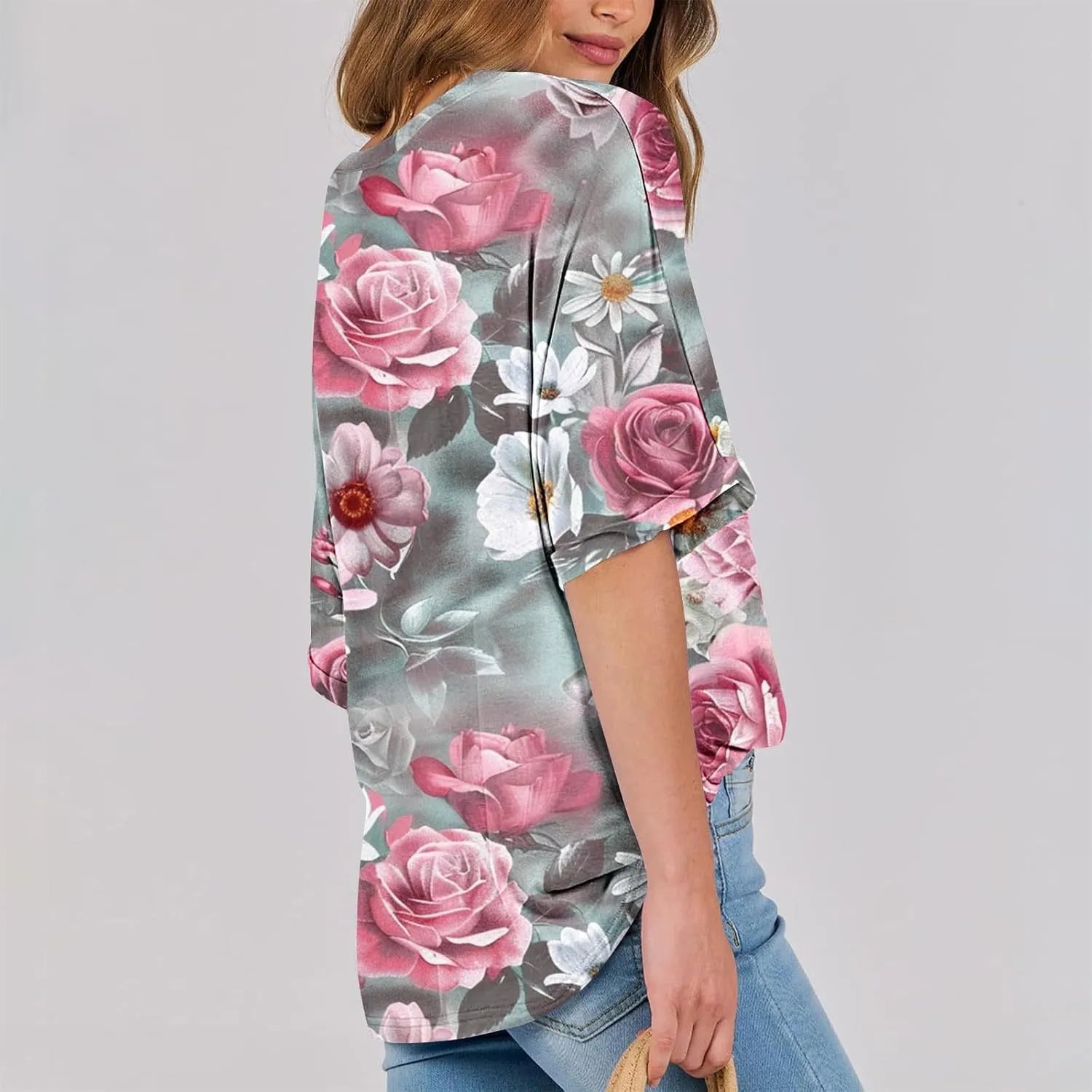 Tops for Women Trendy Summer Plus Size Crew Neck Short Sleeve Shirt Loose Fit Floral Graphic Tunic Tees Blouses