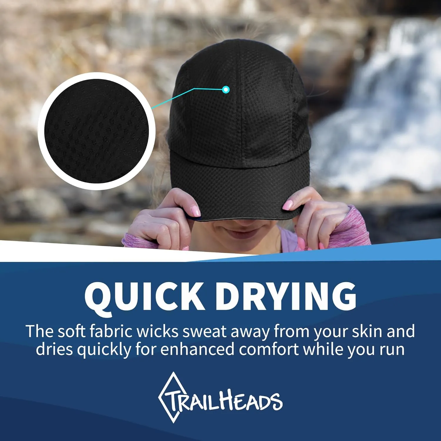 TrailHeads Women's Race Day Performance Running Cap, Lightweight & Quick Drying Mesh Sports Hat with Reflective Trim