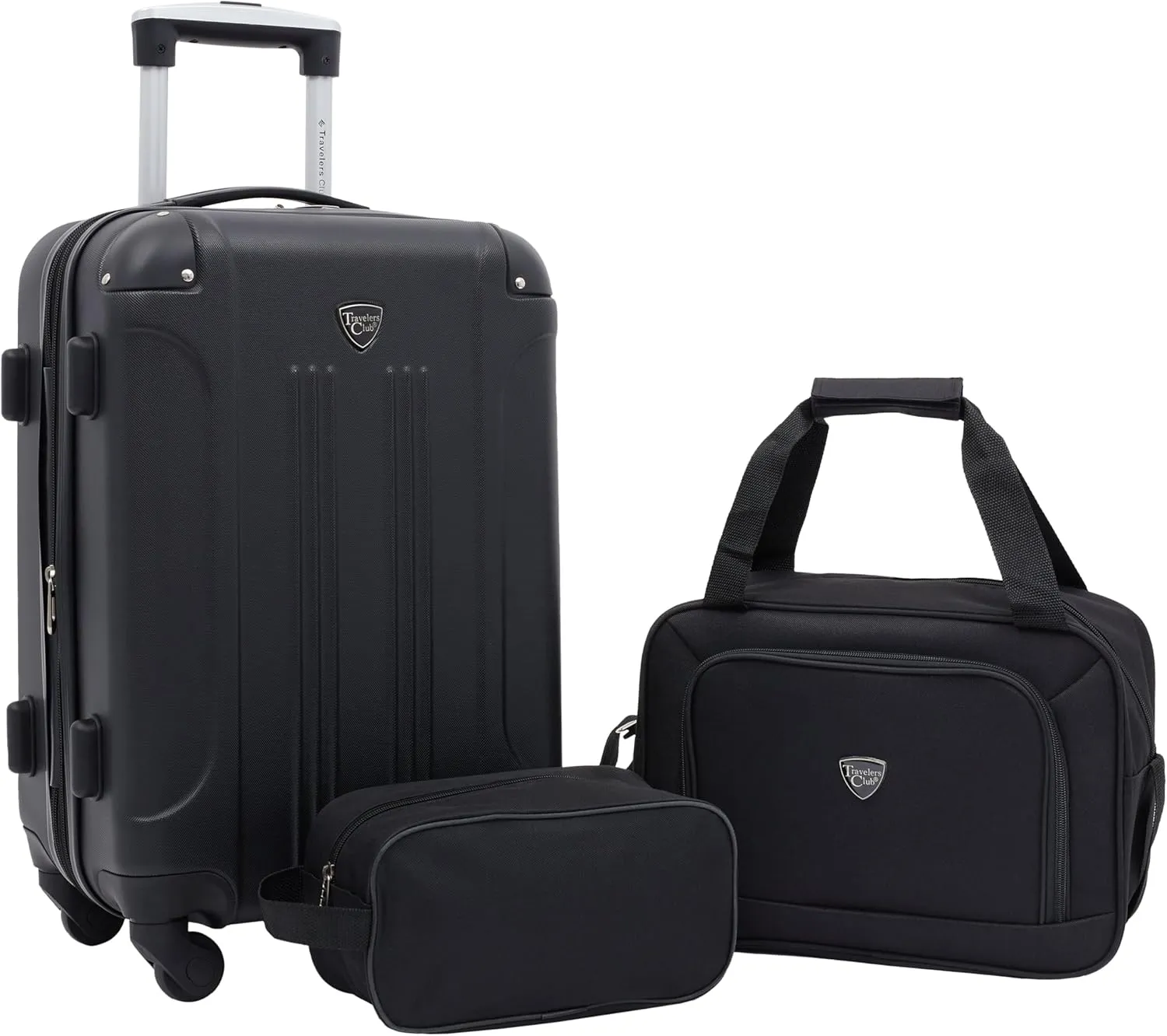Travelers Club Chicago Hardside Expandable Spinner Luggage, Black, 3 Piece Set