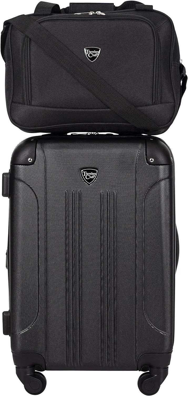Travelers Club Chicago Hardside Expandable Spinner Luggage, Black, 3 Piece Set