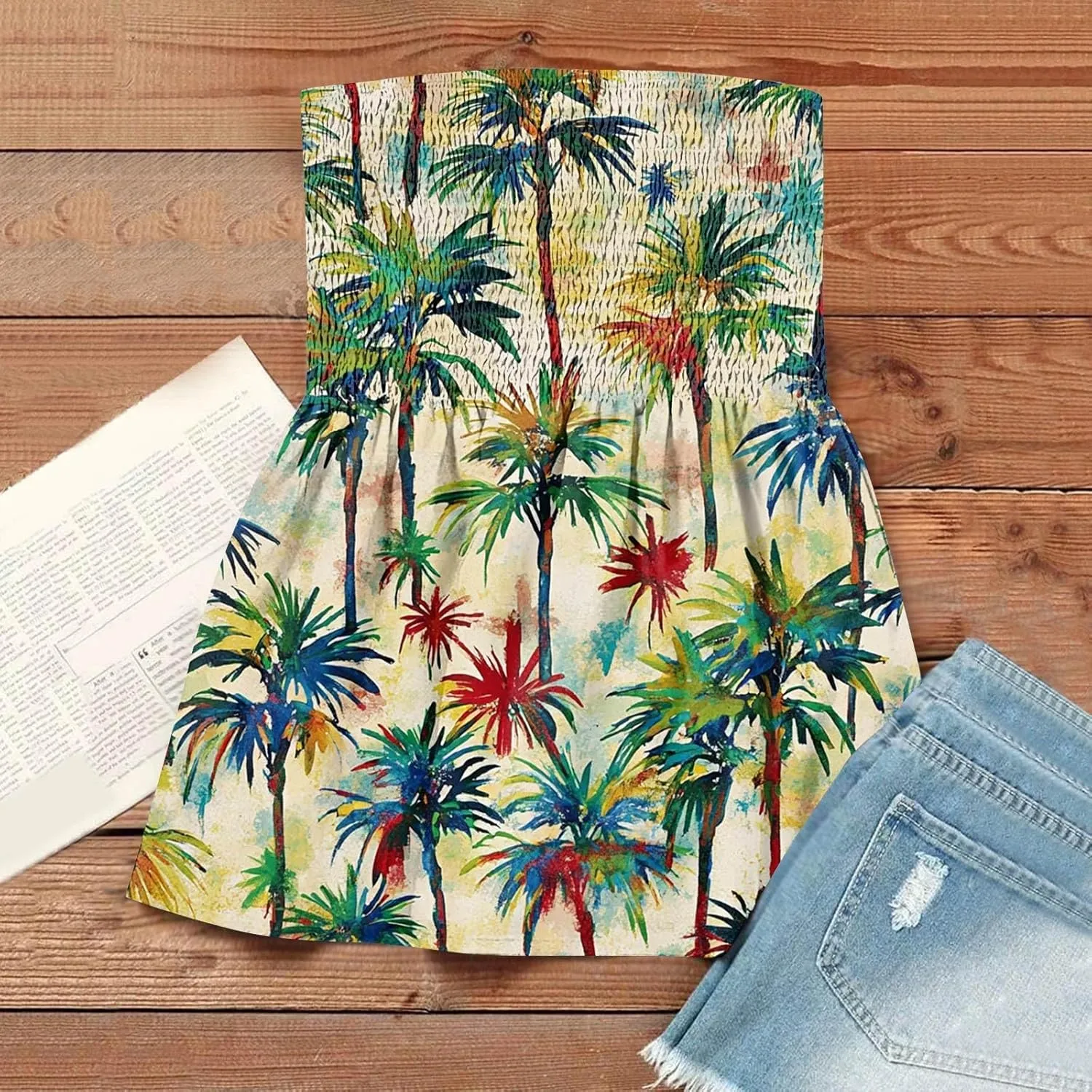Tube Tops for Women Strapless Ruffled Sexy Tank Bandeau T Shirts Floral Graphic Sleeveless Vintage Backless Blouses