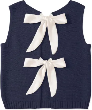 UEU Womens Sweater Vest Bow Tie Back Knitted Tank Tops Casual Crop Vest Tops 2025 Y2K Fashion Clothes
