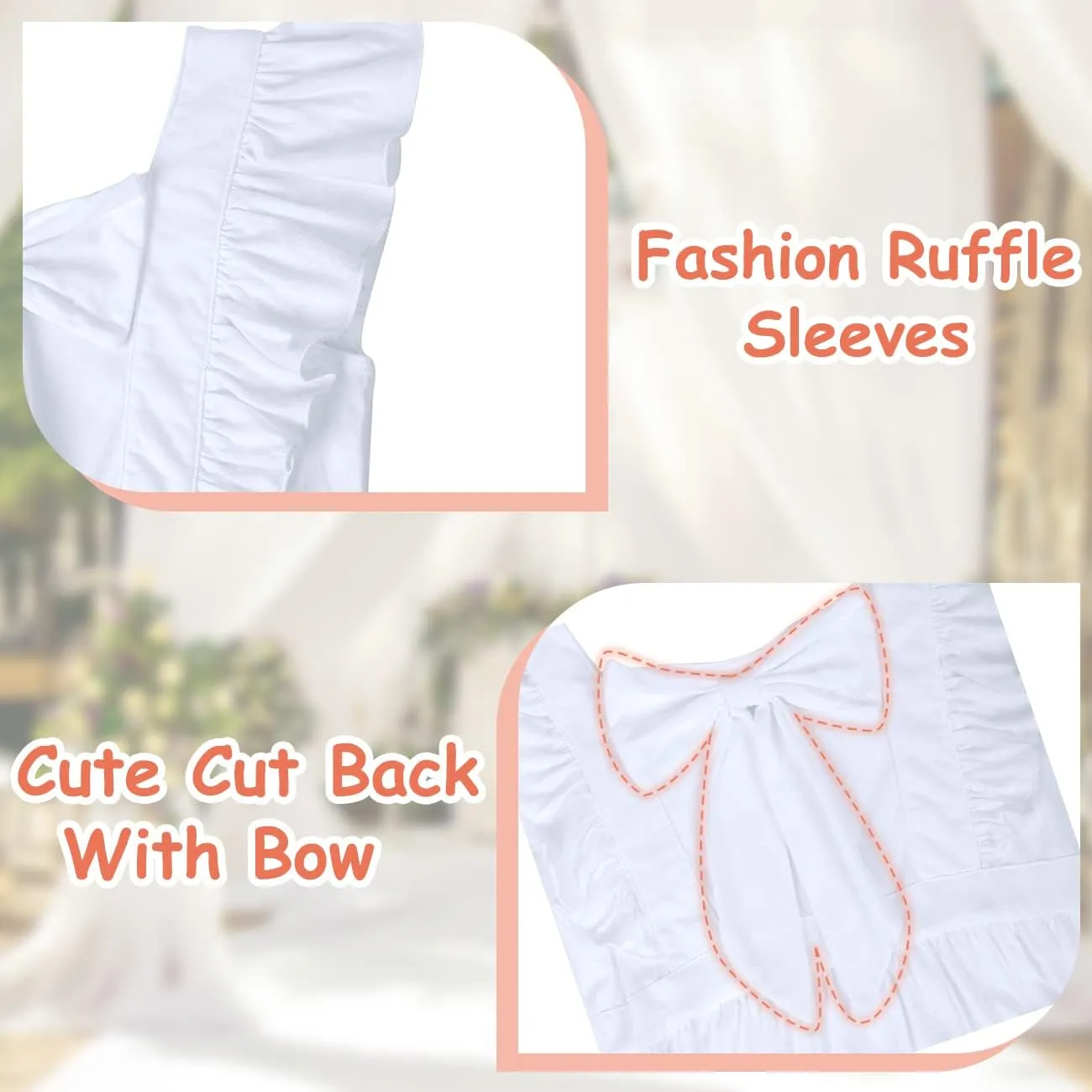 VASCHY Girls' Ruffle Dress Cut Open Back and Bow Detail for Special Occasions Swing Twirly Summer Dress Cotton