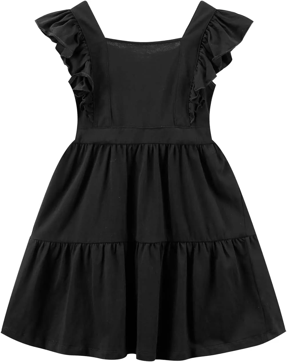VASCHY Girls' Ruffle Dress Cut Open Back and Bow Detail for Special Occasions Swing Twirly Summer Dress Cotton