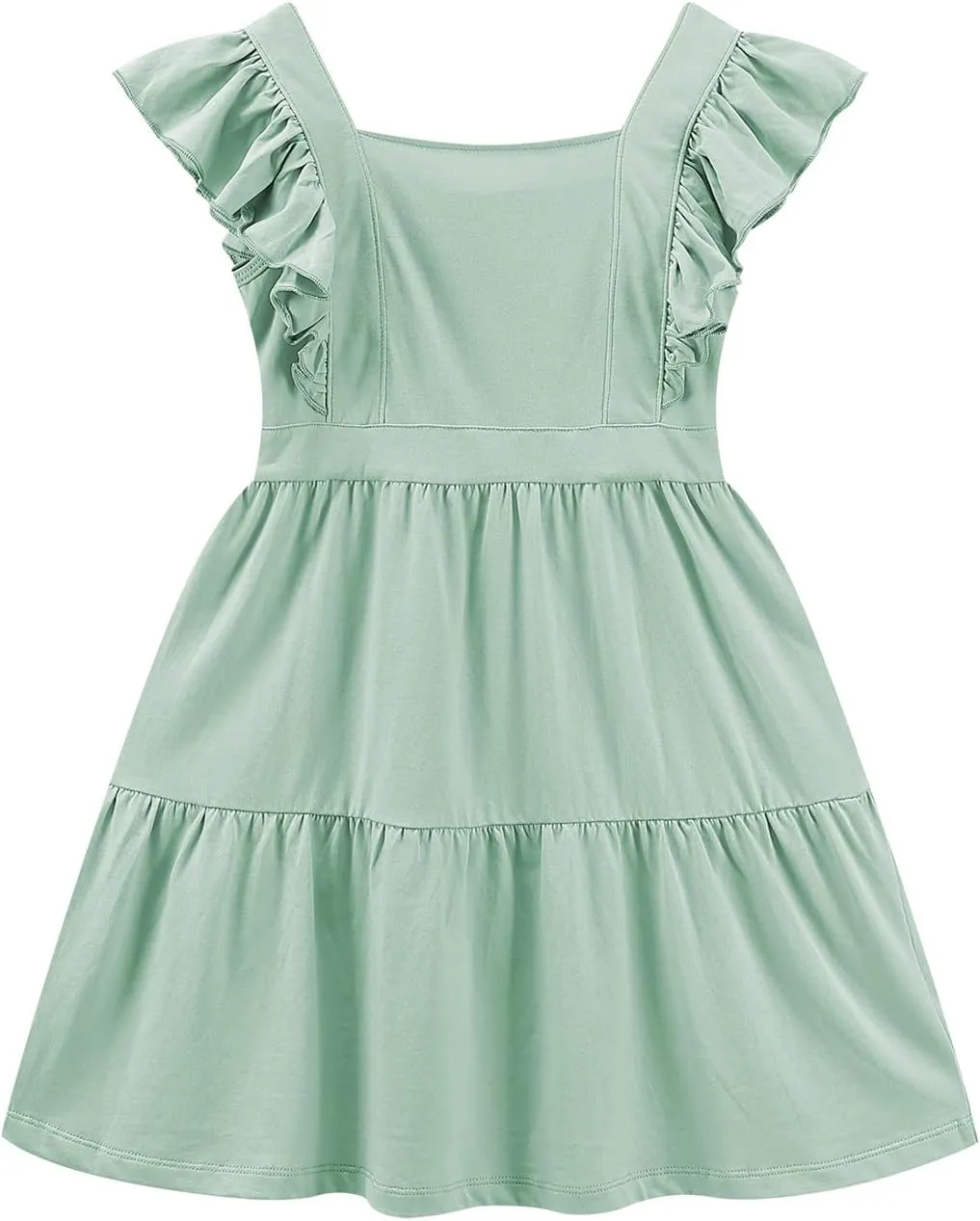 VASCHY Girls' Ruffle Dress Cut Open Back and Bow Detail for Special Occasions Swing Twirly Summer Dress Cotton