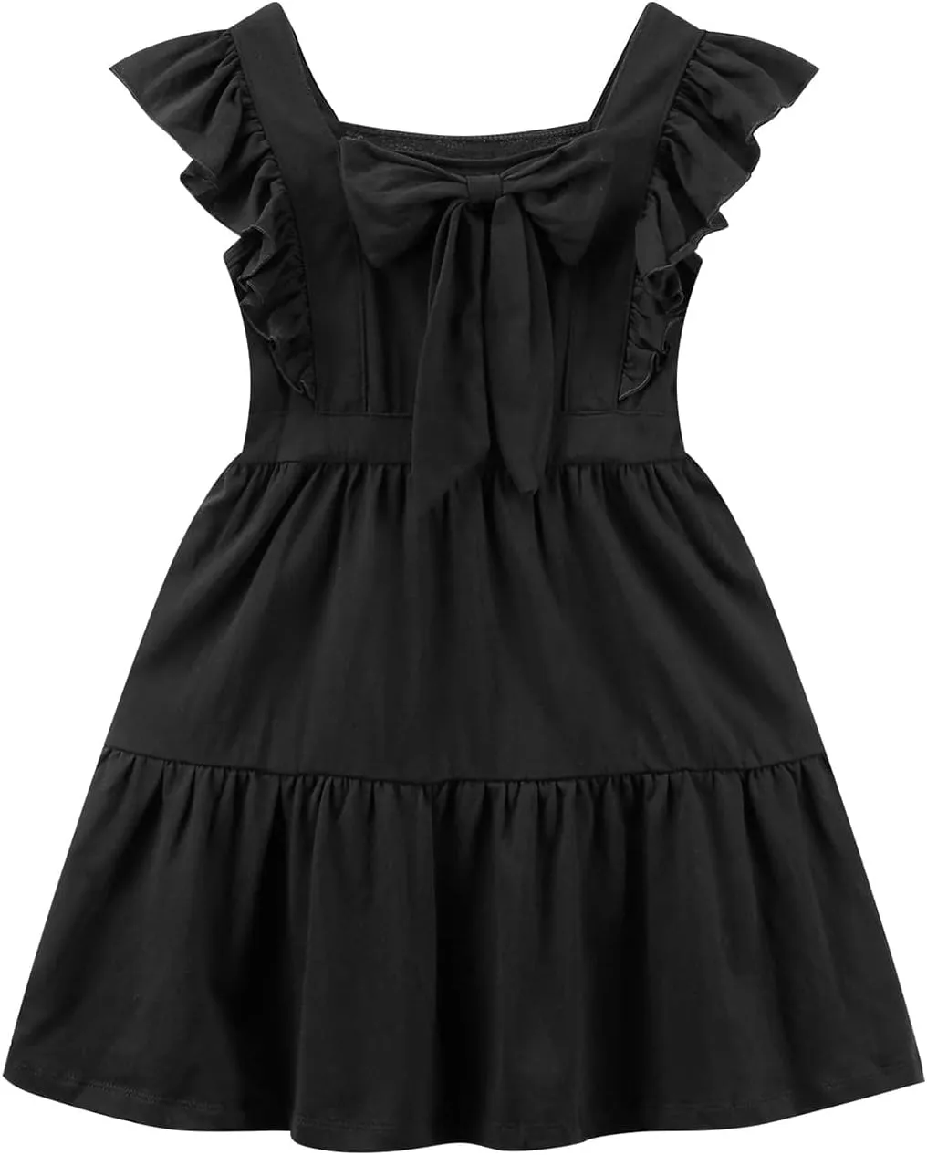 VASCHY Girls' Ruffle Dress Cut Open Back and Bow Detail for Special Occasions Swing Twirly Summer Dress Cotton
