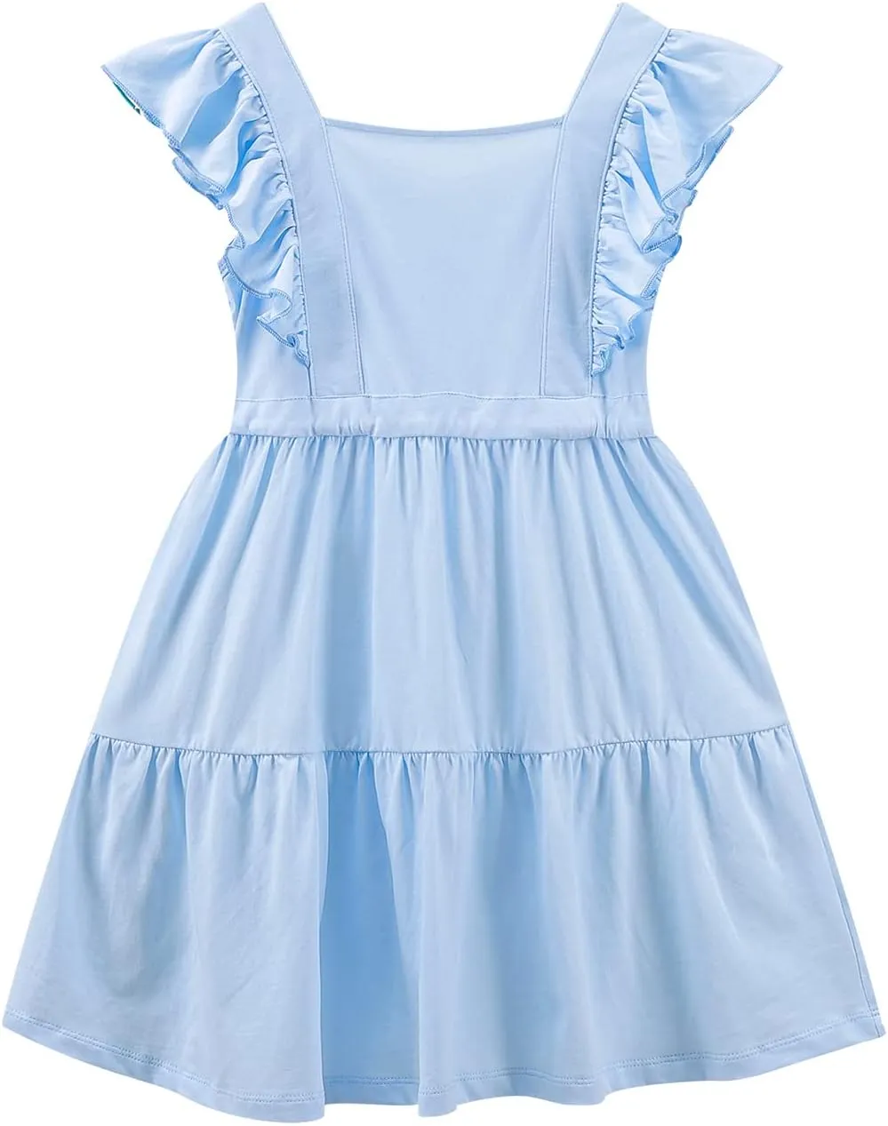 VASCHY Girls' Ruffle Dress Cut Open Back and Bow Detail for Special Occasions Swing Twirly Summer Dress Cotton