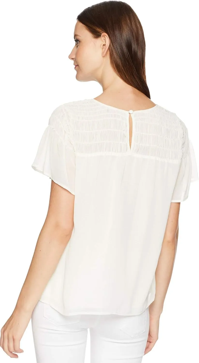 Vince Camuto Women's Ruffled Short Sleeve Smocked Blouse