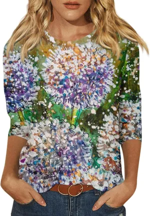 Vintage Tees for Women Women's Fashion Casual Round Neck Long Sleeve Printed T-Shirt Top