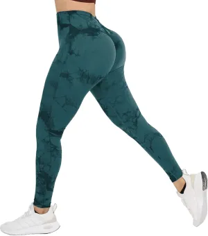 Wavar Tie Dye Scrunch Butt Lifting Seamless Leggings for Women High Waist Yoga Pants Tummy Control Running Workout Tight