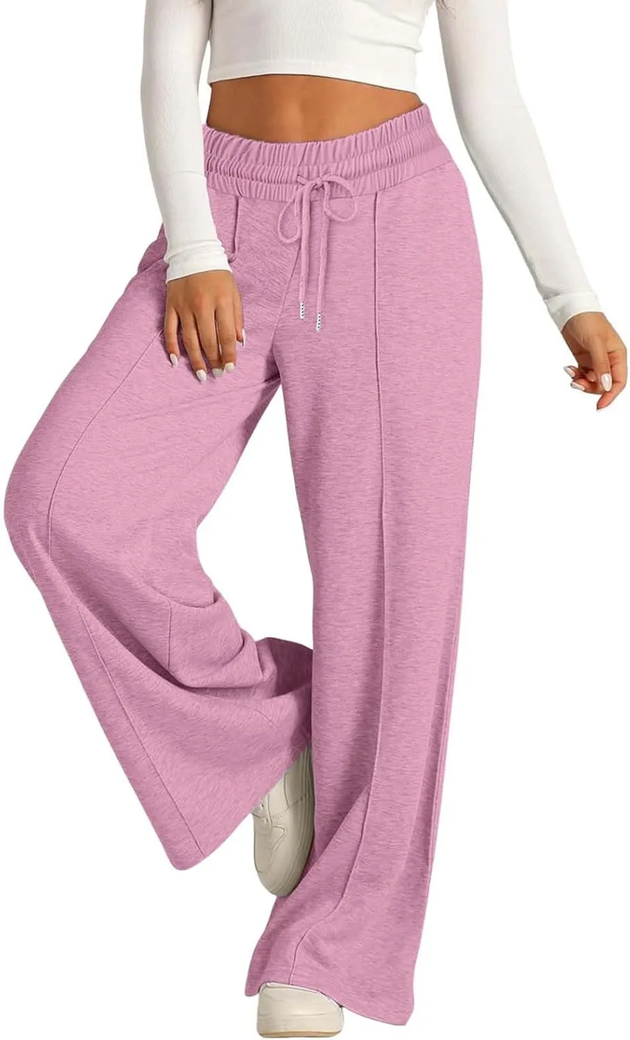 Wide Leg Sweatpants Women Drawstring Workout Active Sweat Pants High Waisted Baggy Lounge Pants with Pockets
