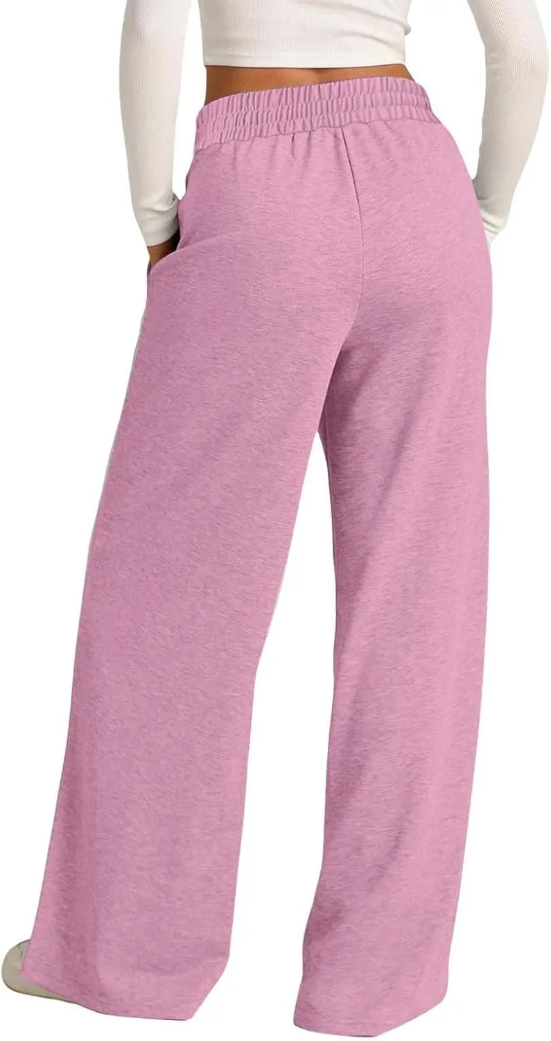 Wide Leg Sweatpants Women Drawstring Workout Active Sweat Pants High Waisted Baggy Lounge Pants with Pockets