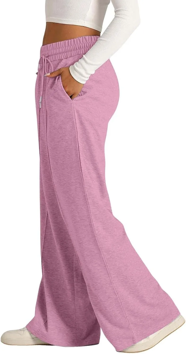 Wide Leg Sweatpants Women Drawstring Workout Active Sweat Pants High Waisted Baggy Lounge Pants with Pockets