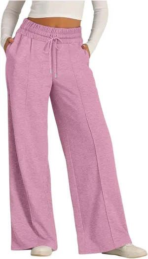 Wide Leg Sweatpants Women Drawstring Workout Active Sweat Pants High Waisted Baggy Lounge Pants with Pockets
