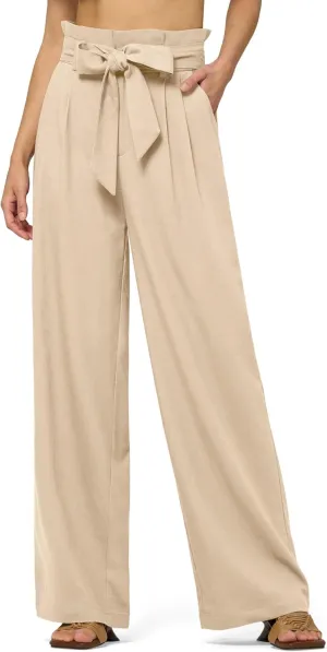Willit Women Linen Pants Casual Wide Leg Dress Pants High Waisted Paperbag Work Slacks Tie Knot Trousers Pockets 28"/30"/ 32"