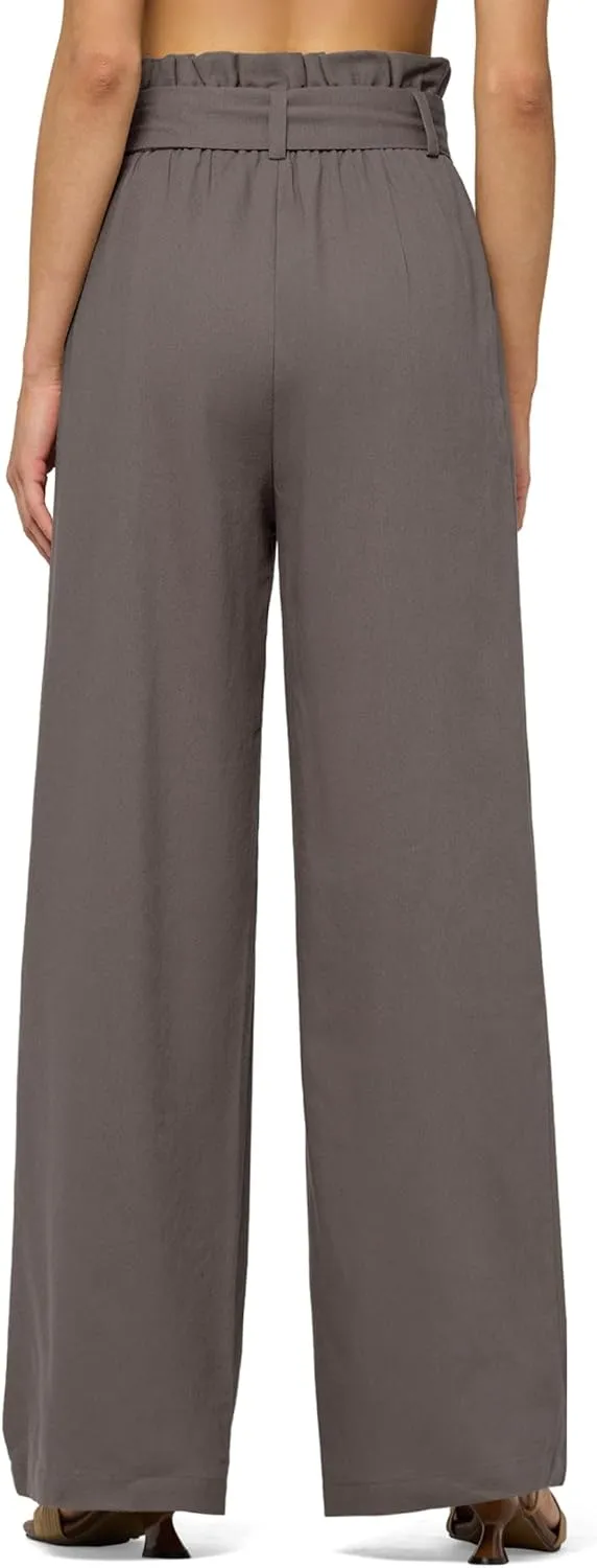 Willit Women Linen Pants Casual Wide Leg Dress Pants High Waisted Paperbag Work Slacks Tie Knot Trousers Pockets 28"/30"/ 32"