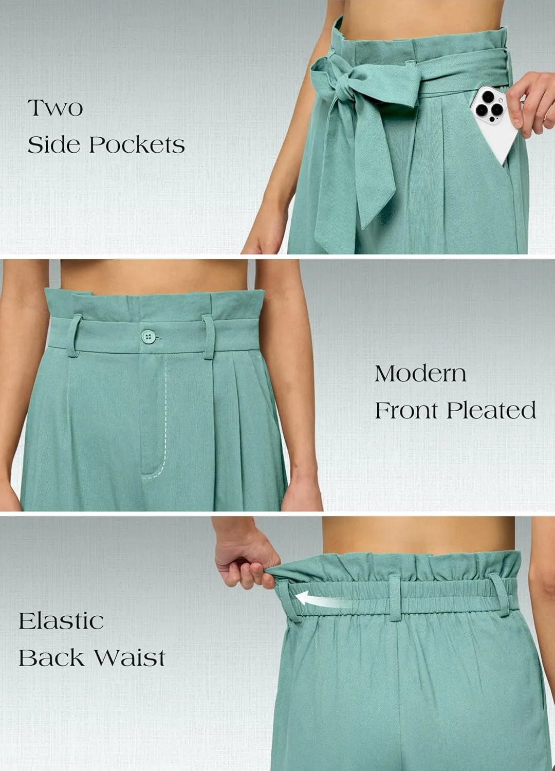 Willit Women Linen Pants Casual Wide Leg Dress Pants High Waisted Paperbag Work Slacks Tie Knot Trousers Pockets 28"/30"/ 32"
