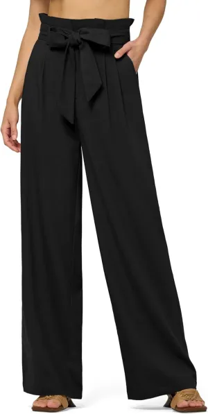 Willit Women Linen Pants Casual Wide Leg Dress Pants High Waisted Paperbag Work Slacks Tie Knot Trousers Pockets 28"/30"/ 32"