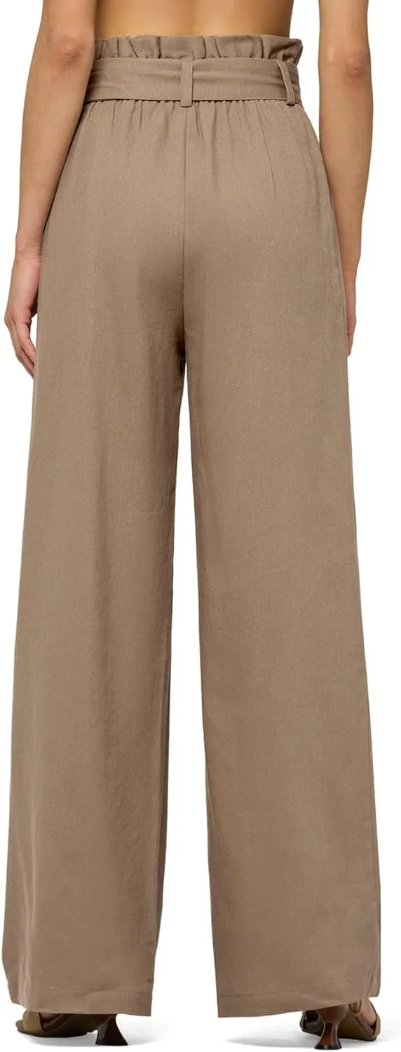Willit Women Linen Pants Casual Wide Leg Dress Pants High Waisted Paperbag Work Slacks Tie Knot Trousers Pockets 28"/30"/ 32"