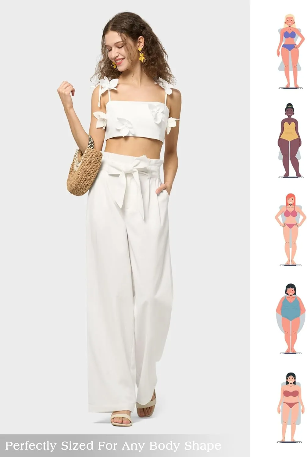Willit Women Linen Pants Casual Wide Leg Dress Pants High Waisted Paperbag Work Slacks Tie Knot Trousers Pockets 28"/30"/ 32"