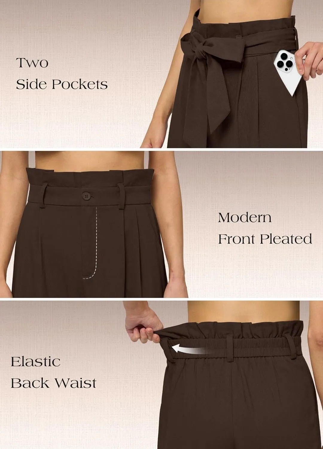 Willit Women Linen Pants Casual Wide Leg Dress Pants High Waisted Paperbag Work Slacks Tie Knot Trousers Pockets 28"/30"/ 32"