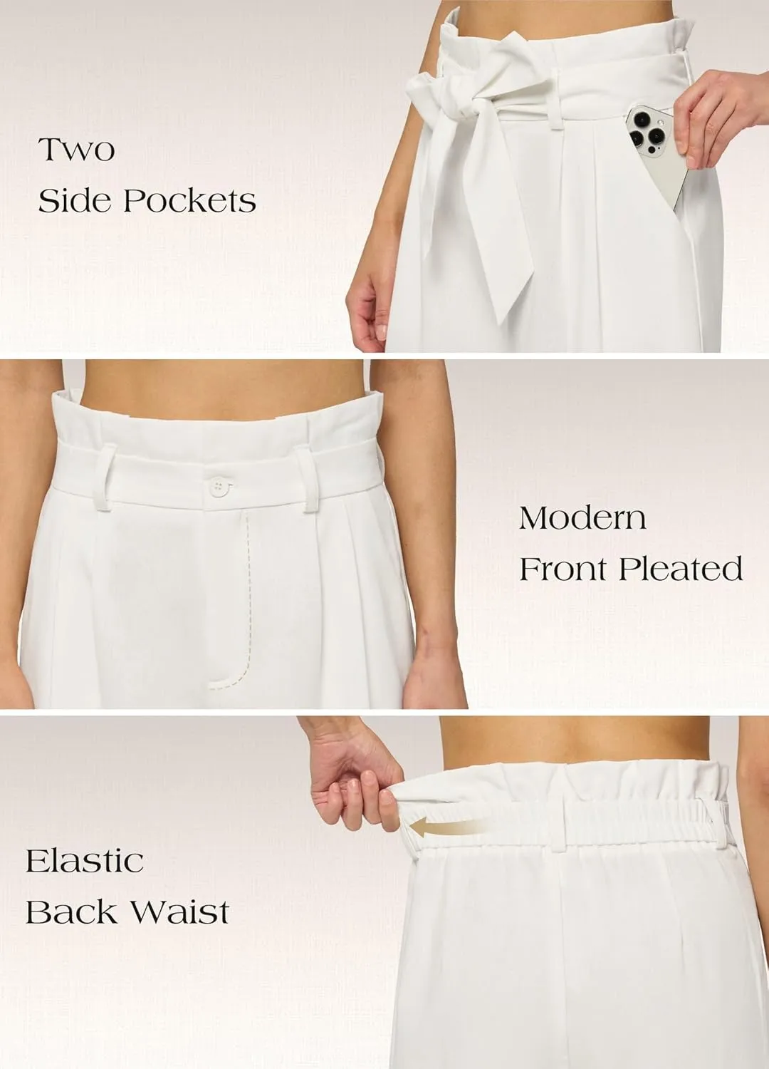 Willit Women Linen Pants Casual Wide Leg Dress Pants High Waisted Paperbag Work Slacks Tie Knot Trousers Pockets 28"/30"/ 32"