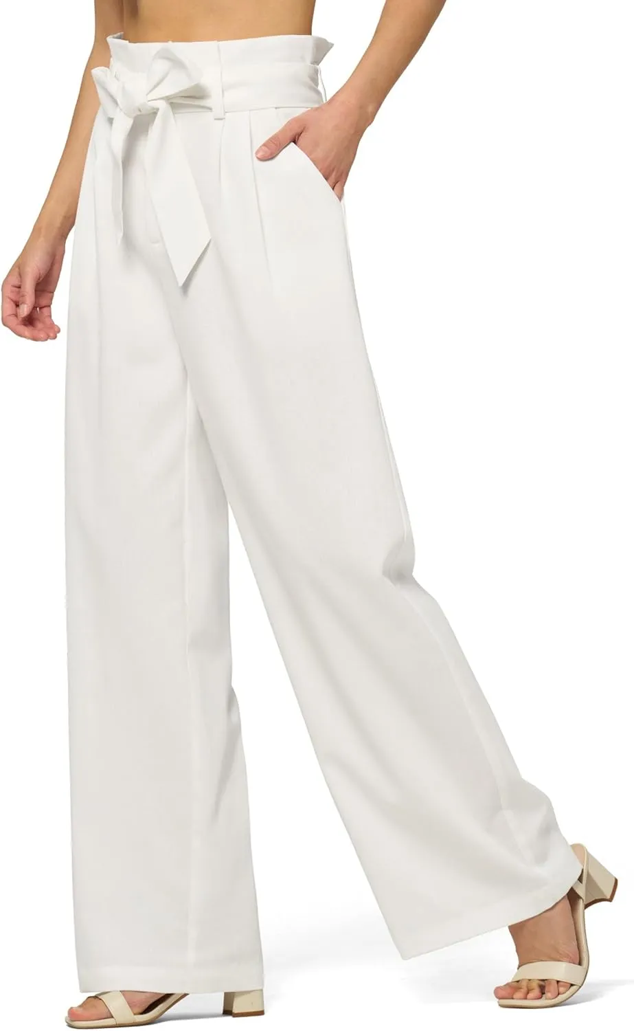 Willit Women Linen Pants Casual Wide Leg Dress Pants High Waisted Paperbag Work Slacks Tie Knot Trousers Pockets 28"/30"/ 32"