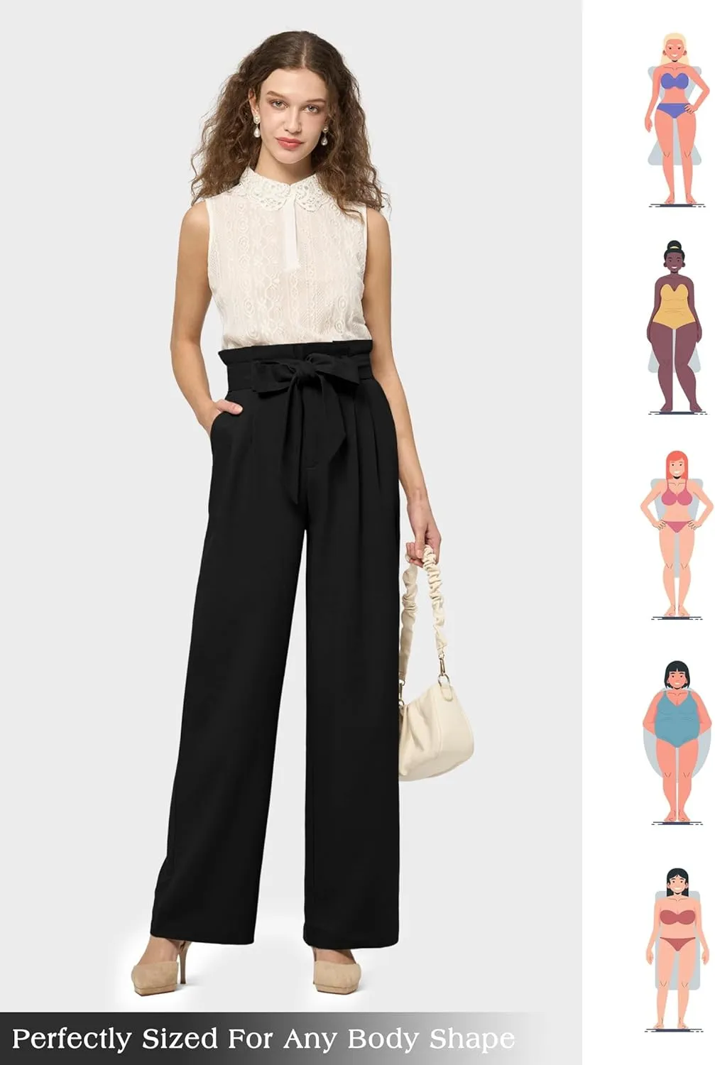 Willit Women Linen Pants Casual Wide Leg Dress Pants High Waisted Paperbag Work Slacks Tie Knot Trousers Pockets 28"/30"/ 32"