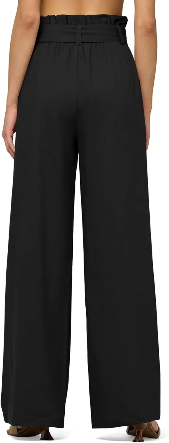 Willit Women Linen Pants Casual Wide Leg Dress Pants High Waisted Paperbag Work Slacks Tie Knot Trousers Pockets 28"/30"/ 32"