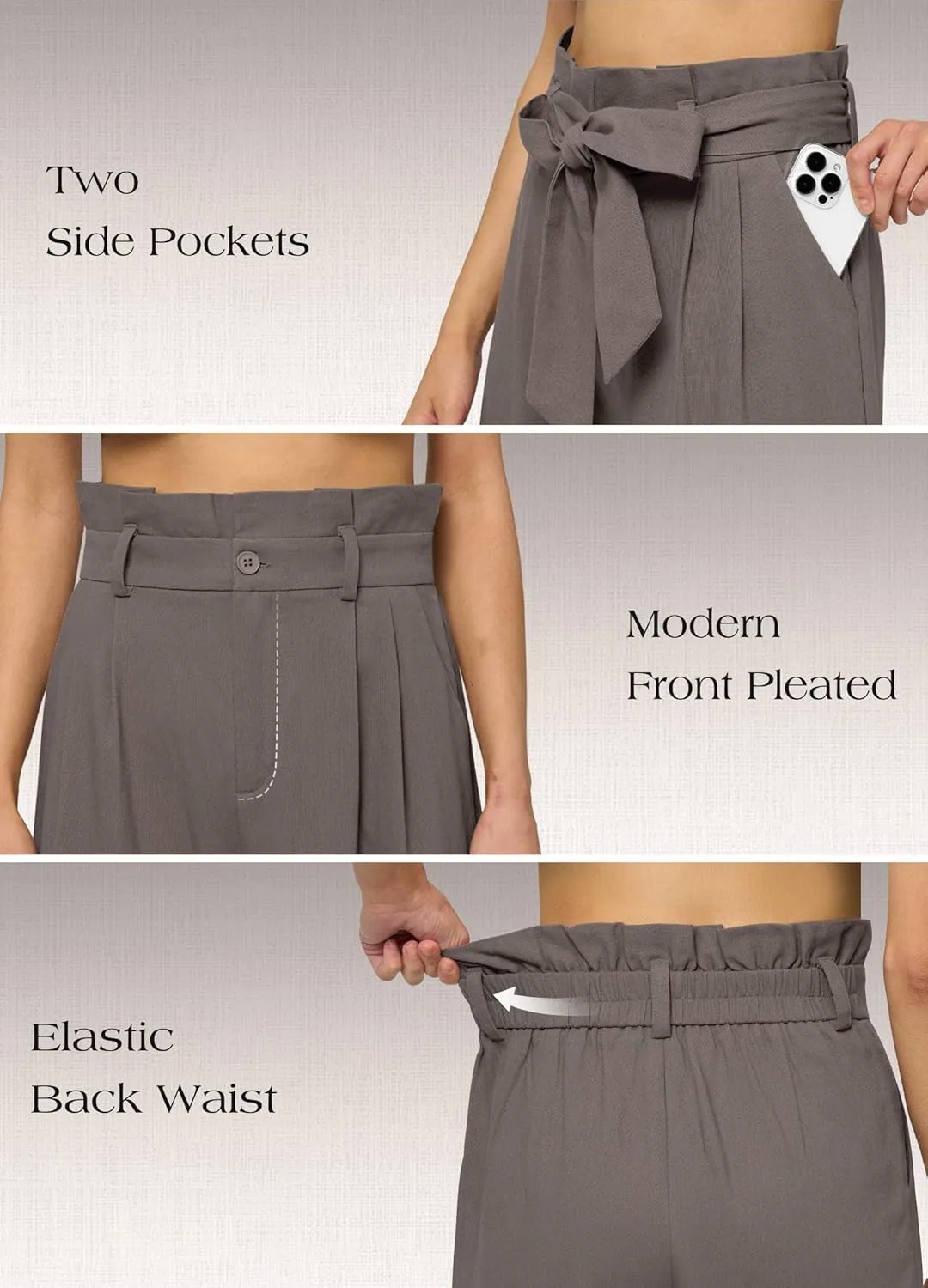 Willit Women Linen Pants Casual Wide Leg Dress Pants High Waisted Paperbag Work Slacks Tie Knot Trousers Pockets 28"/30"/ 32"