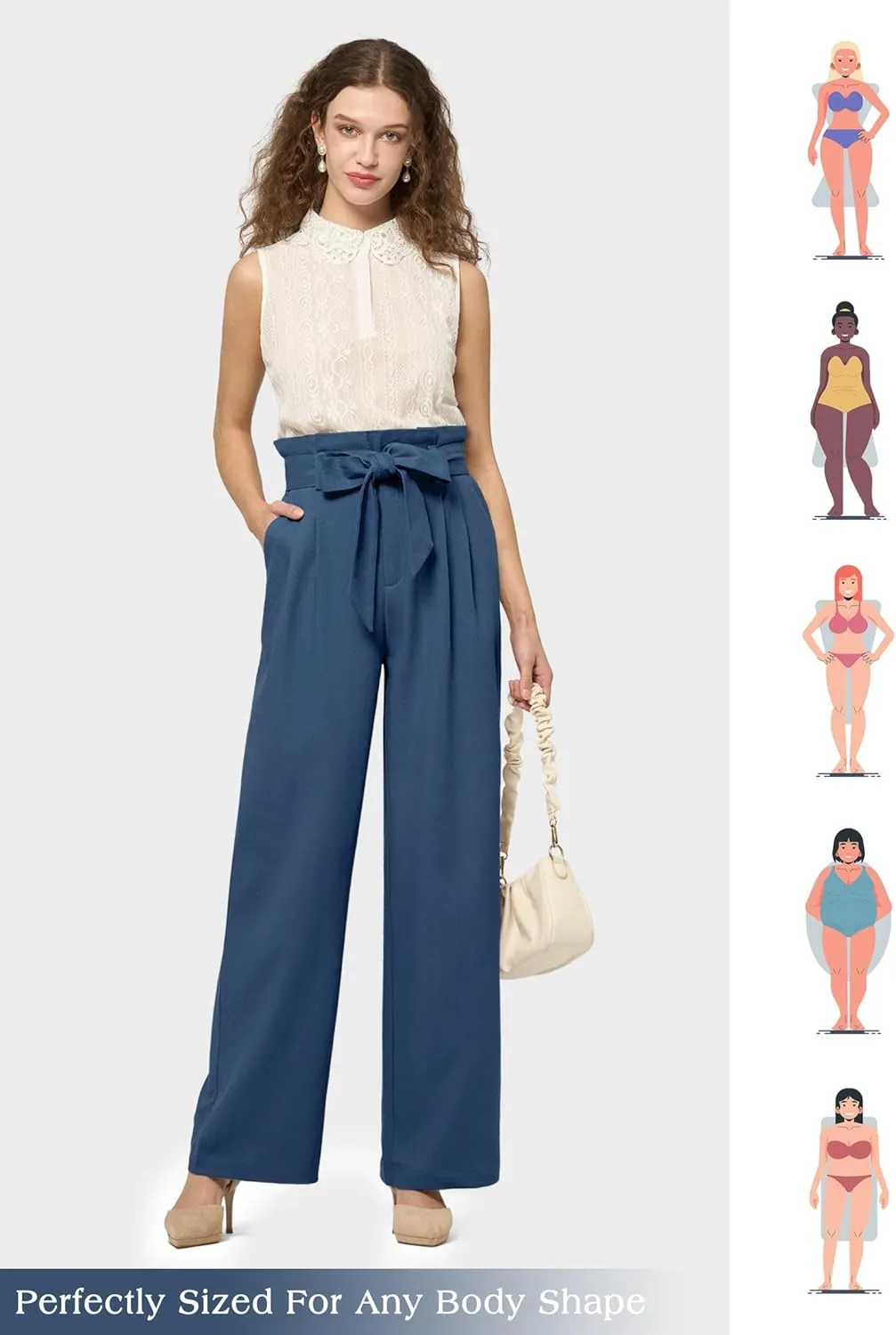 Willit Women Linen Pants Casual Wide Leg Dress Pants High Waisted Paperbag Work Slacks Tie Knot Trousers Pockets 28"/30"/ 32"