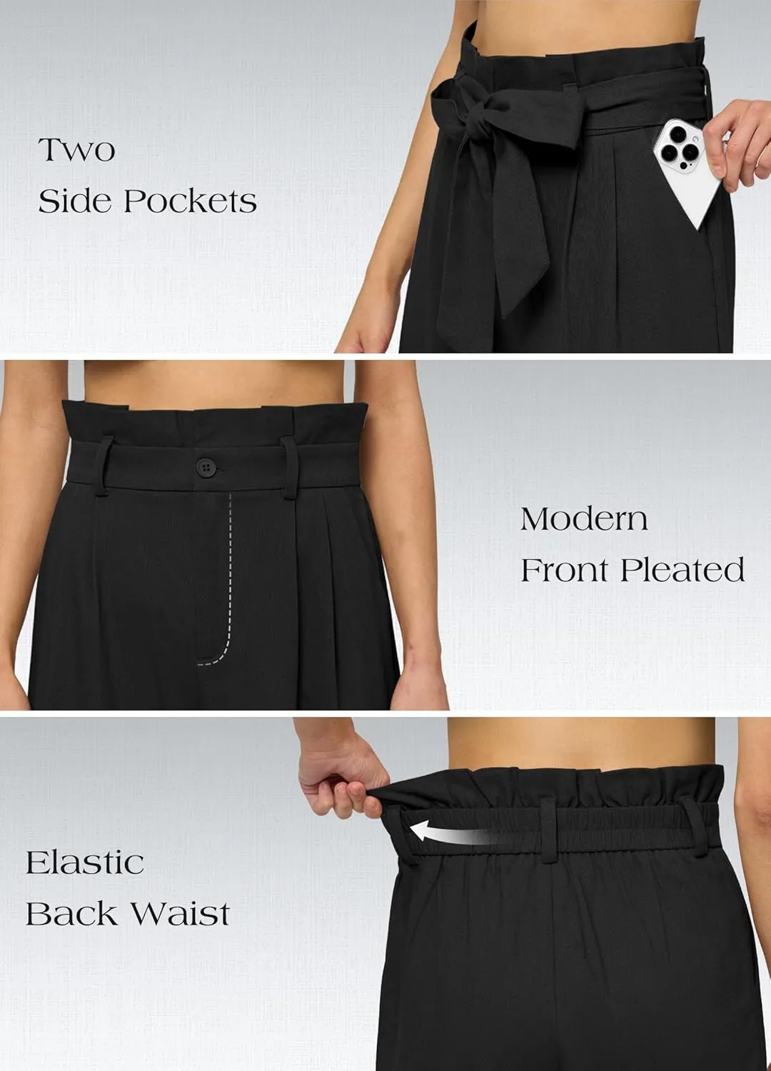 Willit Women Linen Pants Casual Wide Leg Dress Pants High Waisted Paperbag Work Slacks Tie Knot Trousers Pockets 28"/30"/ 32"