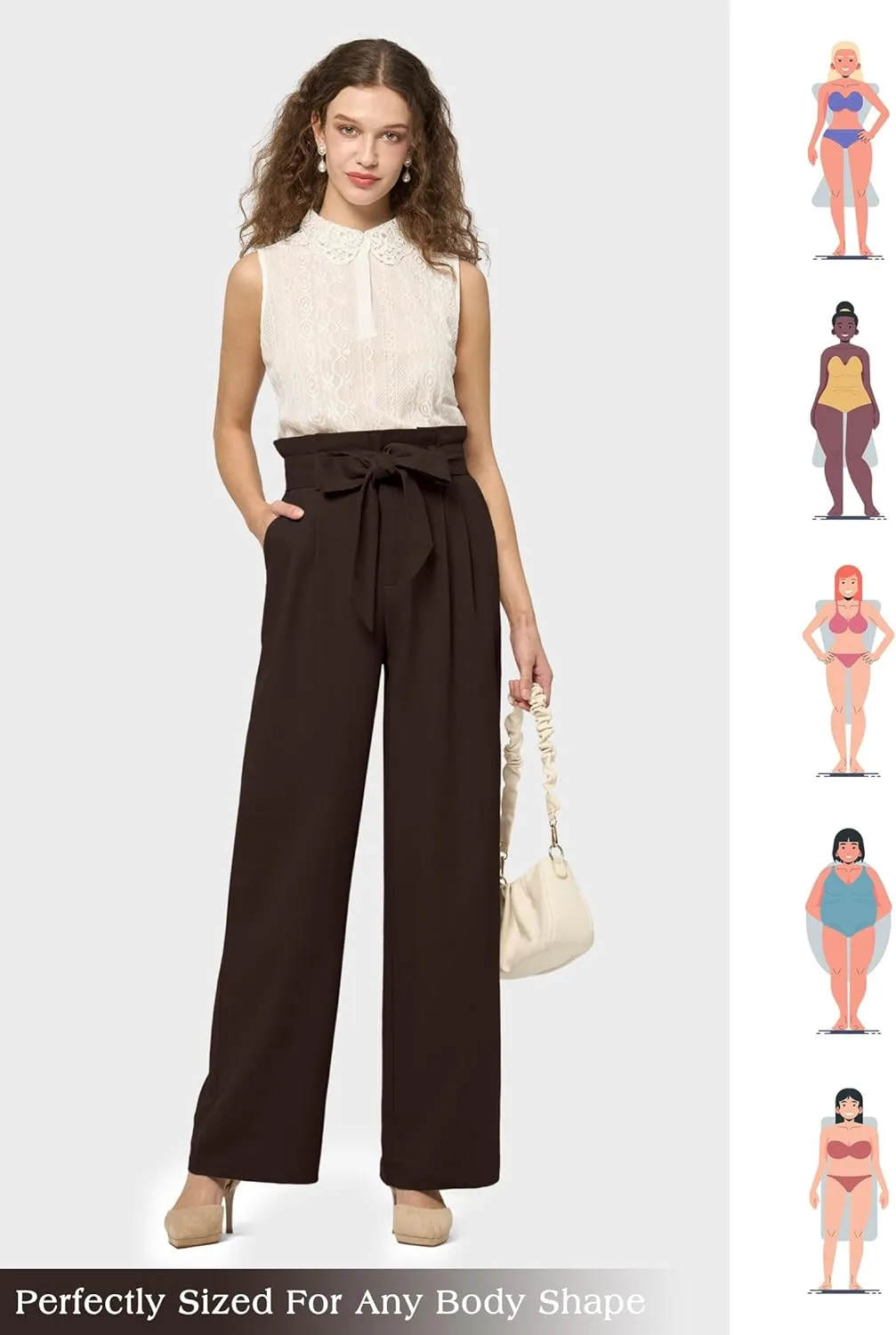 Willit Women Linen Pants Casual Wide Leg Dress Pants High Waisted Paperbag Work Slacks Tie Knot Trousers Pockets 28"/30"/ 32"