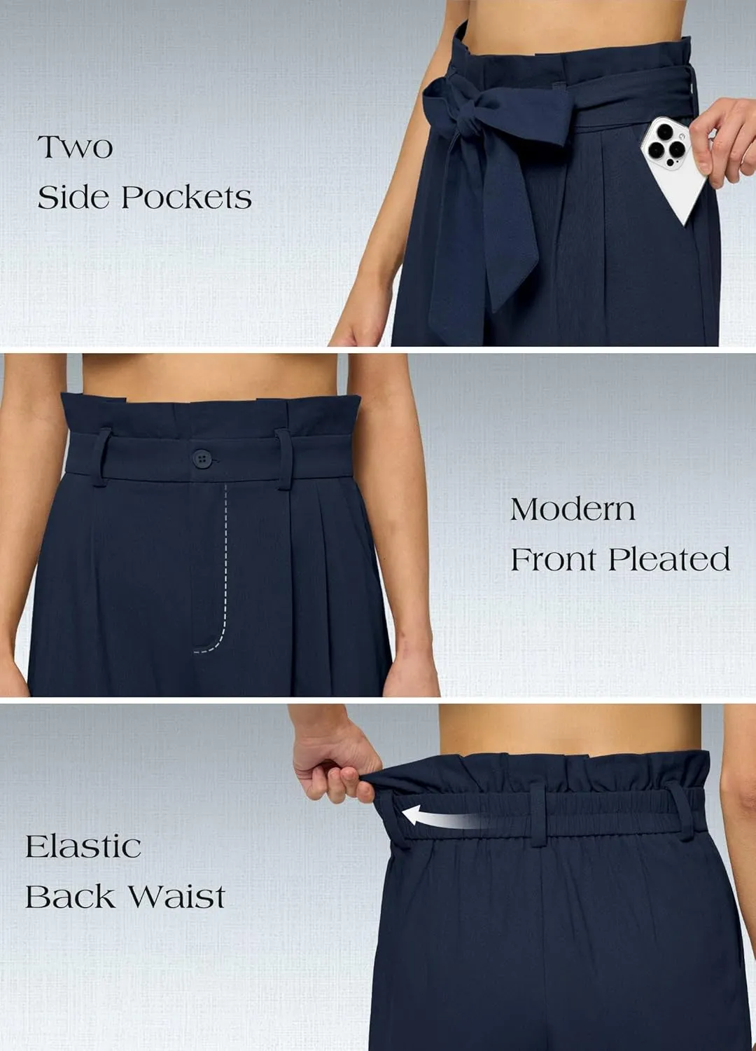 Willit Women Linen Pants Casual Wide Leg Dress Pants High Waisted Paperbag Work Slacks Tie Knot Trousers Pockets 28"/30"/ 32"