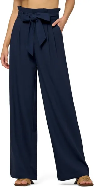 Willit Women Linen Pants Casual Wide Leg Dress Pants High Waisted Paperbag Work Slacks Tie Knot Trousers Pockets 28"/30"/ 32"