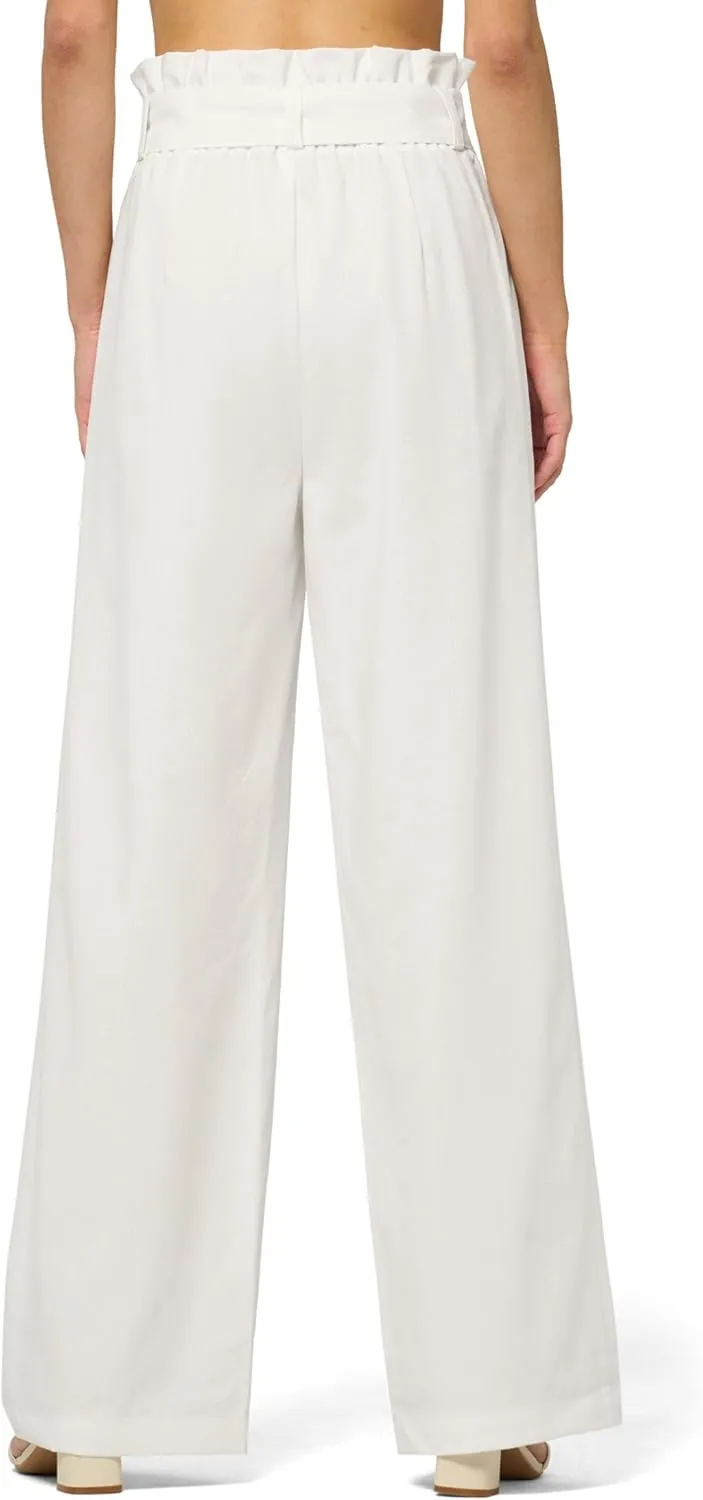 Willit Women Linen Pants Casual Wide Leg Dress Pants High Waisted Paperbag Work Slacks Tie Knot Trousers Pockets 28"/30"/ 32"