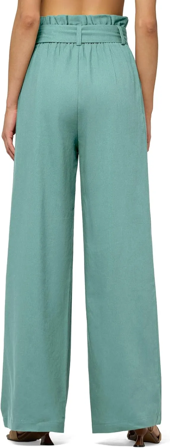 Willit Women Linen Pants Casual Wide Leg Dress Pants High Waisted Paperbag Work Slacks Tie Knot Trousers Pockets 28"/30"/ 32"