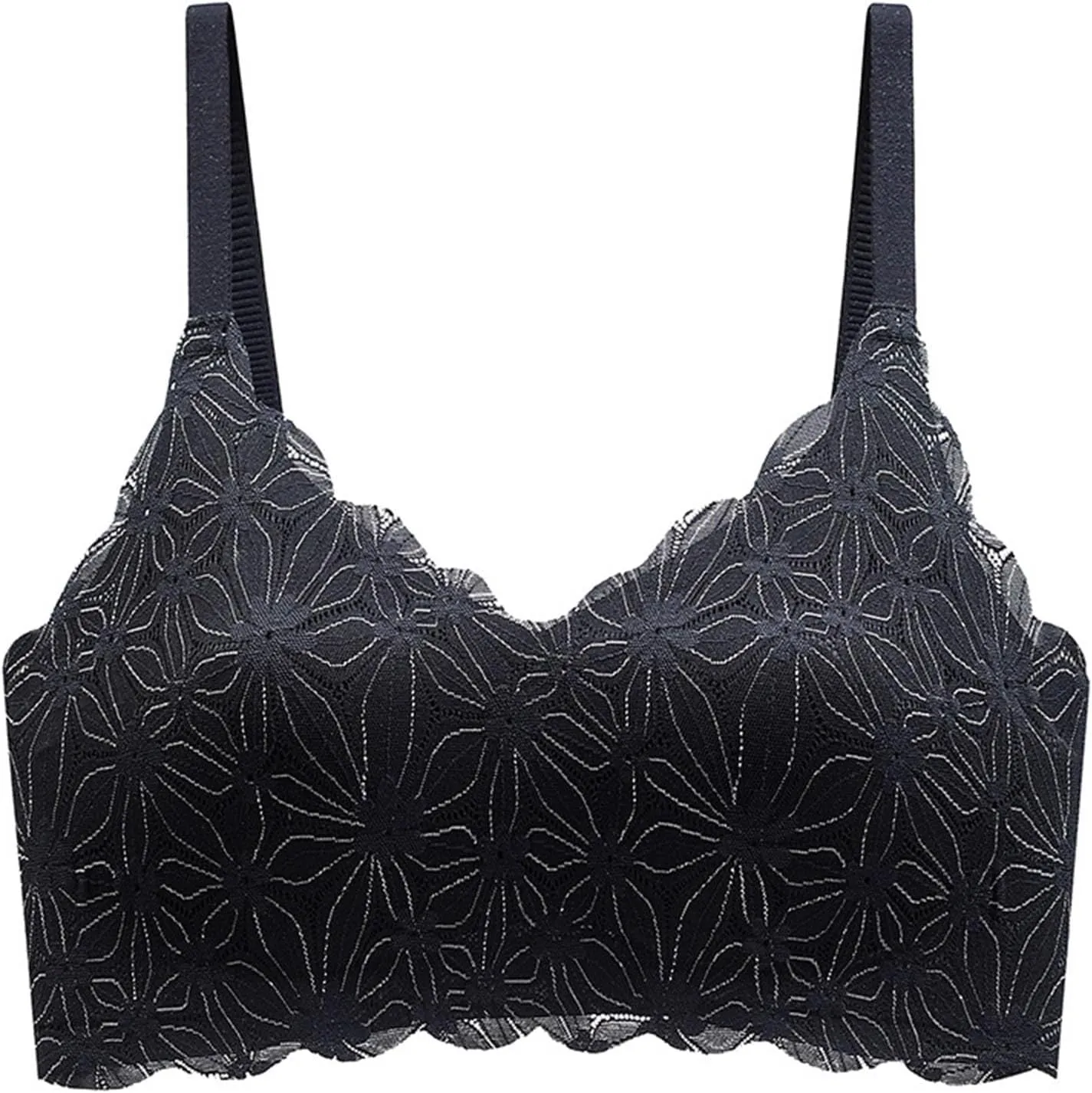 Wireless Bra for Women Floral Contrast Lace Comfy Breathable Full Coverage Support Push Up Bralette for Everyday Wear