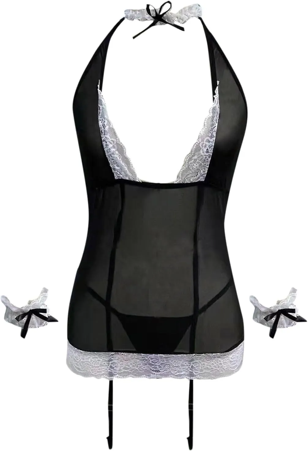 Women Fashion Sexy Lace Hollow Out Bodysuit Three Point Underwear Nightclub COS Lingerie Set Garter Belt with