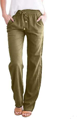 Women High Waisted Wide Leg Pants Casual Drawstring Elastic Trousers Comfy Straight Leg Work Clothes for Women