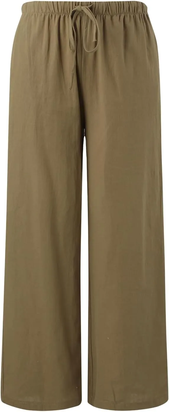Women High Waisted Wide Leg Pants Fashion Drawstring Elastic Trousers Comfy Straight Leg Long Pants with Pockets