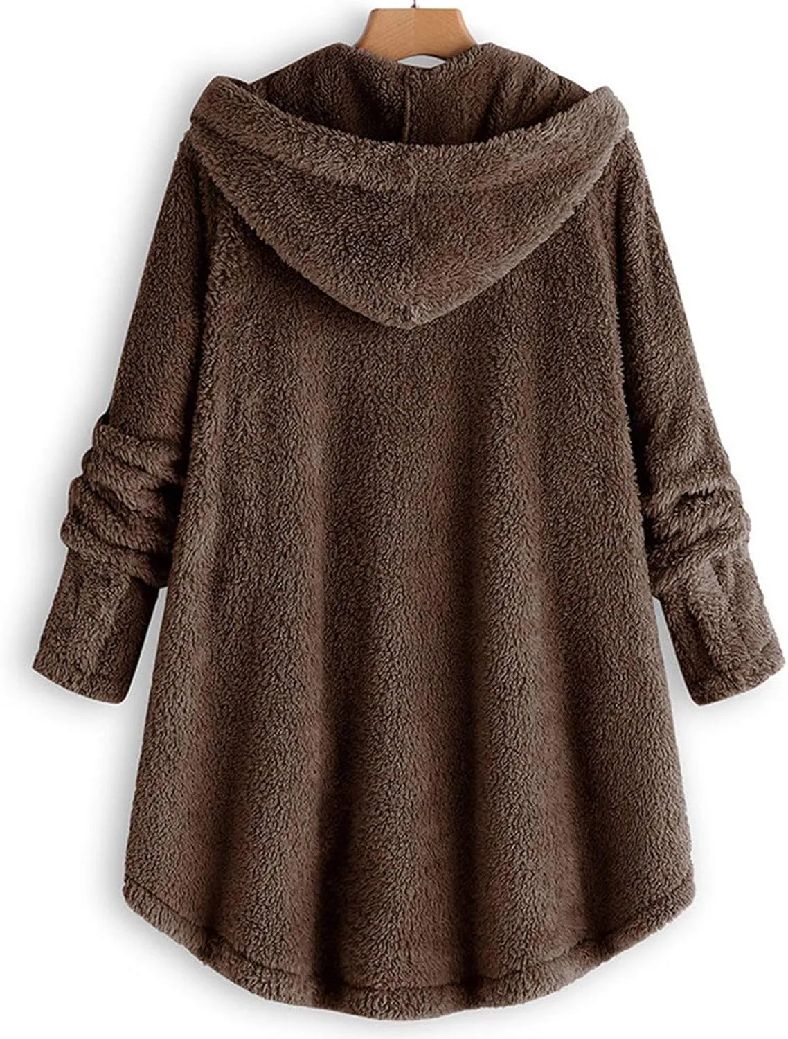 Women Hooded Fuzzy Jacket Oversized Fleece Sherpa Jacket Thicken Warm Jacket Botton Overcoat with Fur Hood S-5XL