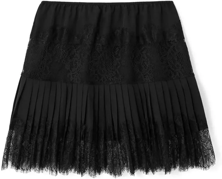 Women Lace Mini Skirts Clothes Mid-Rise Pleated Lace Casual Short Skirts