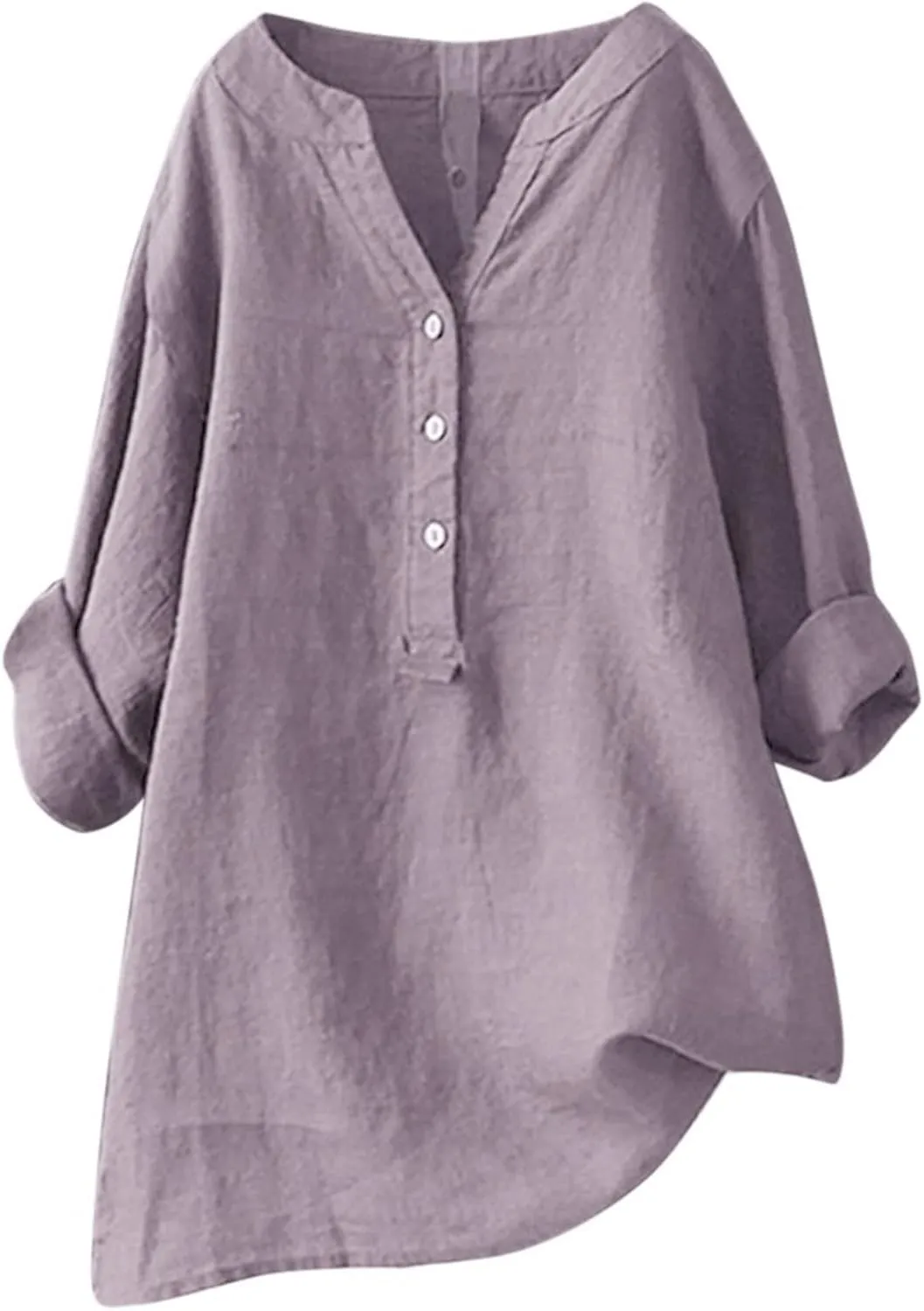 Women Linen Shirts Summer Linen Plain Solid Long Sleeve T Shirts Casual Loose Dressy Crewneck Tee Shirts