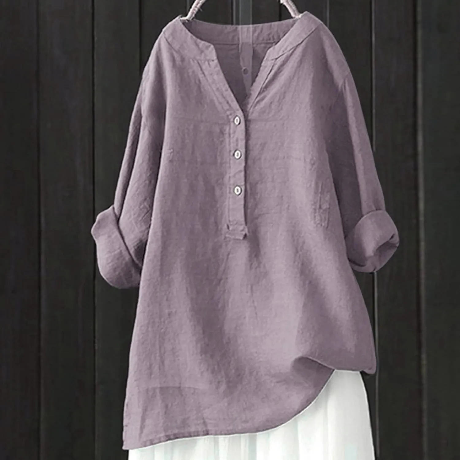 Women Linen Shirts Summer Linen Plain Solid Long Sleeve T Shirts Casual Loose Dressy Crewneck Tee Shirts