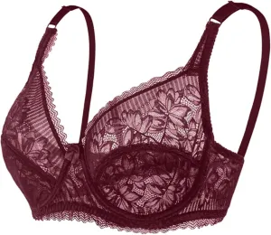 Women Plus Size Lace Bralette Underwear Underwire Non-Padded Unlined Push up Bras Sexy See Through Lingerie