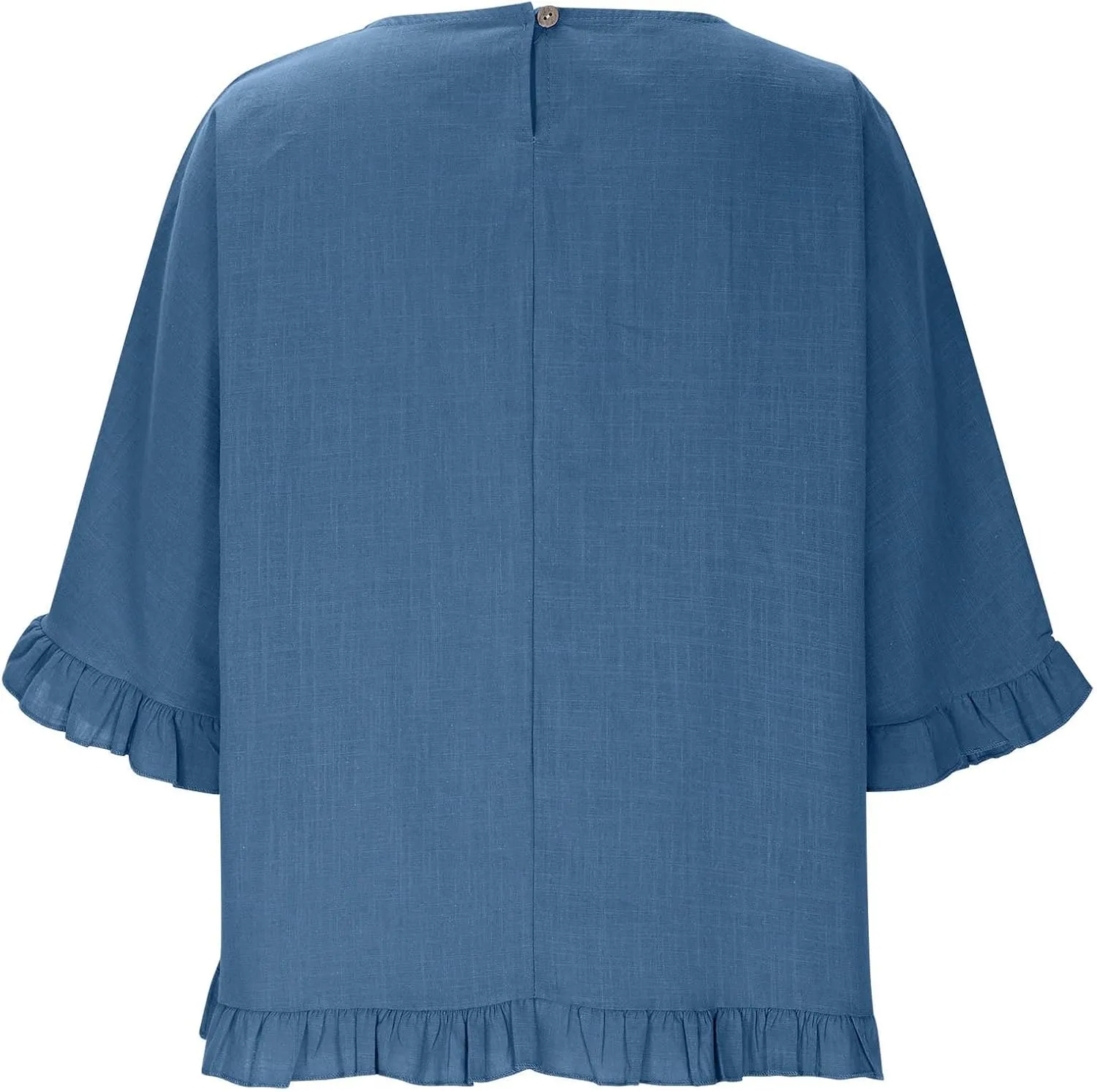 Women Round Neck Ruffled Hem Cotton Linen Tops 2025 Summer Short Sleeve Solid Color Pullover Tunic Elegant Blouse Tee