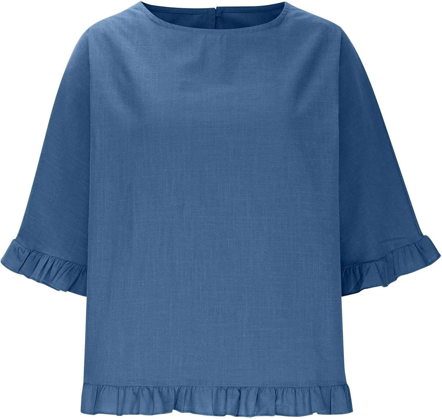 Women Round Neck Ruffled Hem Cotton Linen Tops 2025 Summer Short Sleeve Solid Color Pullover Tunic Elegant Blouse Tee