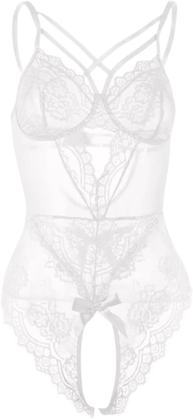 Women Sexy Lingerie Set Floral Lace Bralette and Panty Set Strappy Teddy Bodysuit Exotic Sleepwear Boudoir for Women Sex Play