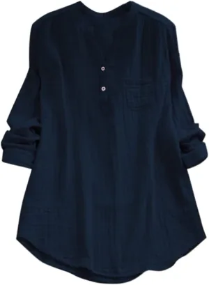 Women Short Sleeve Cotton Linen Shirt Casual Crew Neck Henley T Shirt Bohemian Embroidery Loose Summer Tops